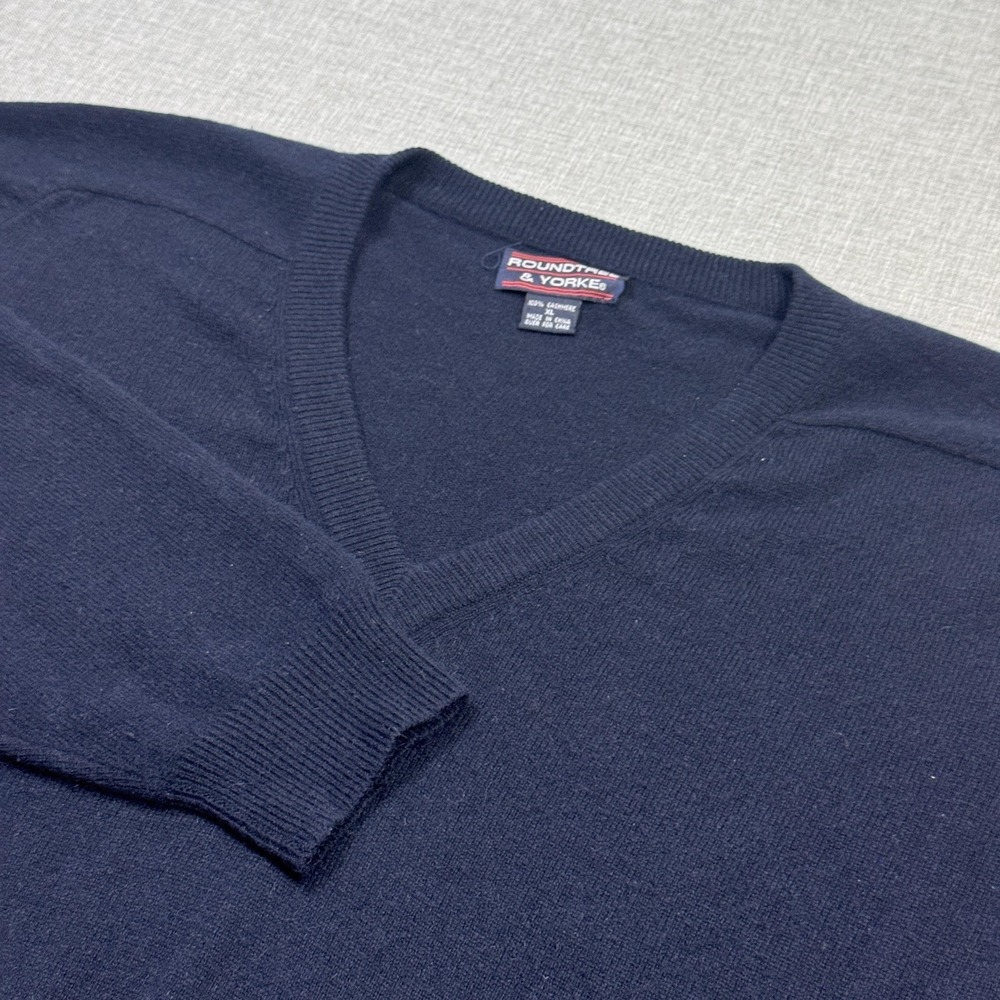 Roundtree‎ & Yorke Cashmere Sweater Pullover Mens XL Blue V-Neck Tight-Knit